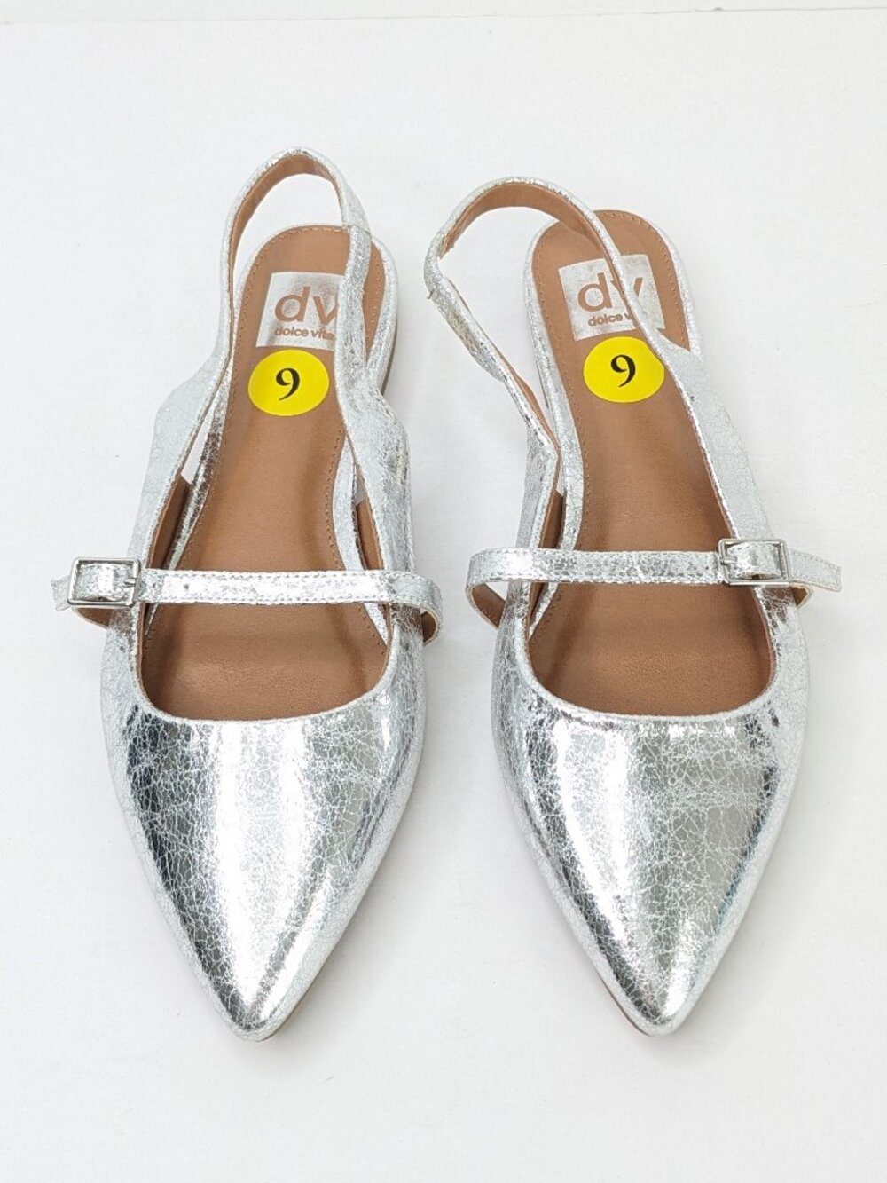 Dolce Vita Carder Slingback Pointed Toe Flats Silver Crackle Women's 9 - Picture 2 of 6
